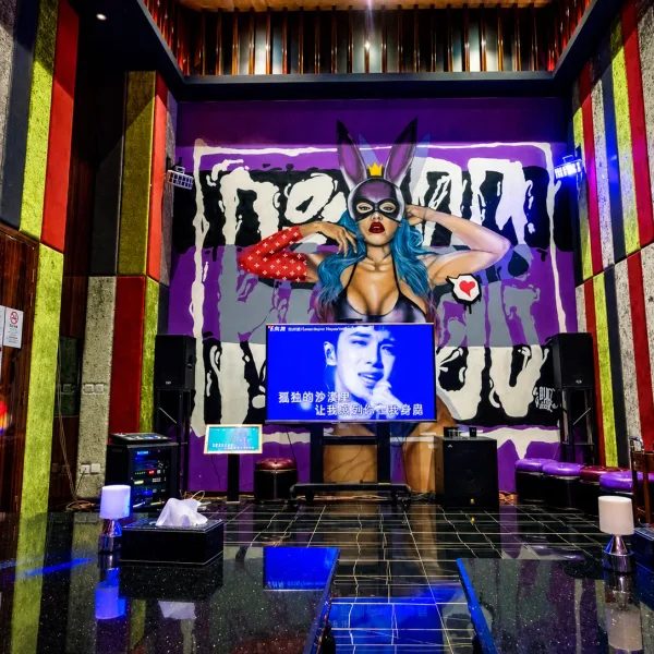 KTV 房，霓虹主題。
